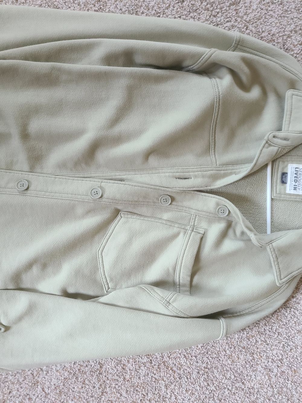 American Eagle Outfitters Light Sage Button-Up Sweatshirt Jacket
